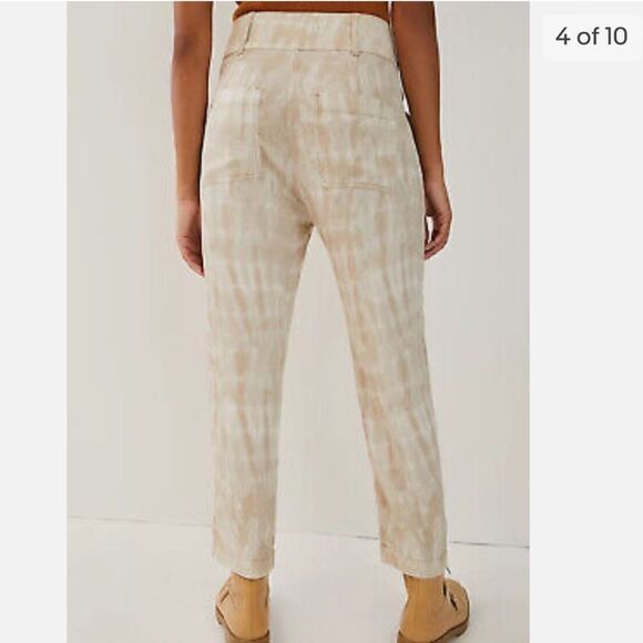 Anthropologie Mitra Relaxed Tie Dye Pants Cream Tan Women's Size 4 - Picture 2 of 14